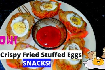 Crispy Elephants Stuffed Eggs Snacks | crispy fried egg sandwich  | egg Italian recipes | egg treat