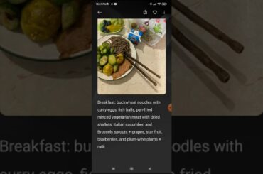Breakfast: buckwheat noodles with curry eggs, fish balls, pan-fried minced vegetarian meat with