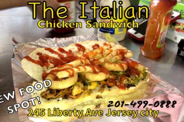 Italian Chicken Sandwich with Fries and Onion Rings / New Food spot In Jersey city   UmmUmmm Tasty!!