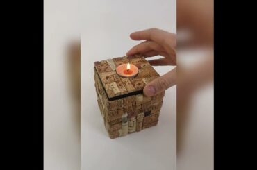 Chest Candle Holder / Reusable Wood and Cork Mosaic Handcrafted Wine Style Candle Holder - Cork