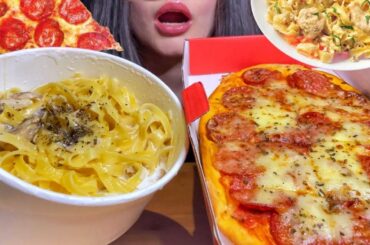 ASMR CREAMY PASTA + PEPPERONI PIZZA MUKBANG | EATING ITALIAN FOOD #shorts