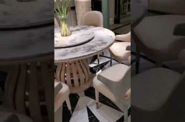 Modern Luxury Marble top Dining Table set with Upholstered Chairs Italy design Furniture Showroom