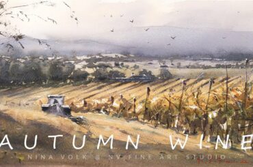 Watercolor Landscape Loose Painting Autumn Wine Speedup Demo #watercolordemo #NinaVolk