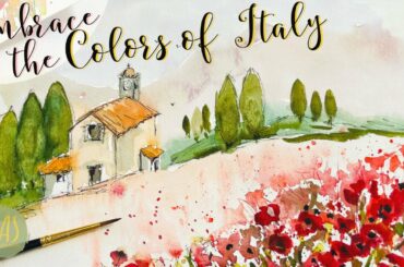 Loose Watercolor Poppy Field in Tuscany | Easy Italian Landscape Tutorial for Beginners Step by Step
