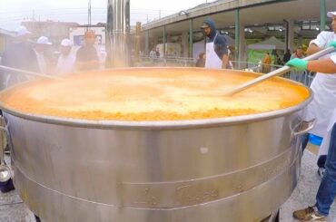 Italy Street Food. Giant Pool of Tripe, Ribs, Sausages, Skewers with Cheese and more Food
