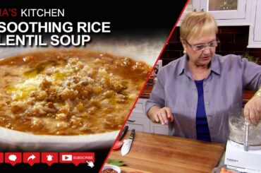 A Soothing Rice & Lentil Soup Topped with Cheese and Olive Oil Recipe - Lidia’ Kitchen Series