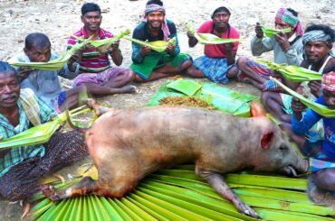 How Clean a PIG & Cooking by Santali Tribe on their Traditional System & Eating with Rice Wine