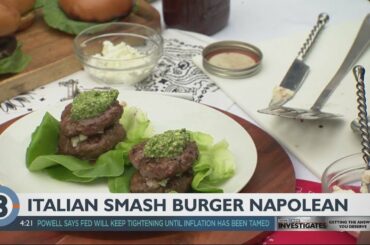 Angie Horkan shares mushroom merlot burger, Italian smash burger napolean recipes