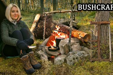 Solo Bushcraft - Fire Prepping, Tarp Shelter, Outdoor Cooking - Wild Camping in Northern Wilderness