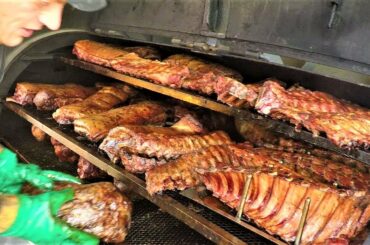 Huge BBQ. Smoked Pork Belly, Ribs, Bacon, Pulled Pork. Italy Street Food