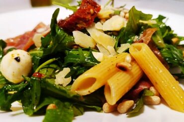 Italian pasta salad with arugula and balsamic dressing