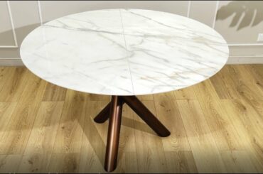 Table INTRECCIO EXTENDABLE - DINING TABLE WITH CENTRAL METAL BASE AND MARBLE EFFECT CERAMIC TOP