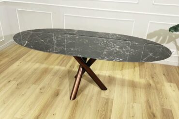 Table INTRECCIO EXTENDABLE - DINING TABLE WITH CENTRAL METAL BASE AND MARBLE EFFECT CERAMIC TOP