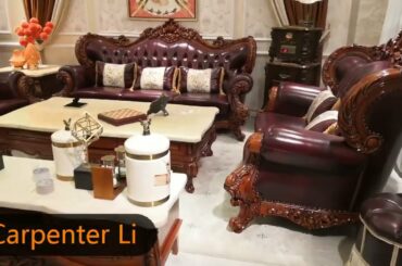 Classic European Style Leather Sofa with Dining table and Bedroom Furniture set Factory Showroom