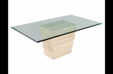 DS-5184 Vintage Italian Travertine Base Glass Top Dining Table