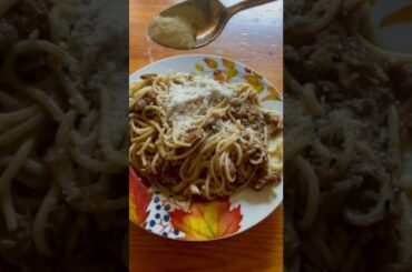 Italian food: spaghetti whit meat and cheeas
