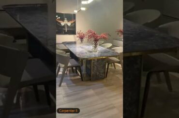 Luxury Dining Furniture set of Natural Marble top Dining table with 6 Chairs for High end Furniture