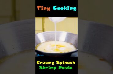 Amazing Miniature Creamy Spinach Shrimp Pasta | Tiny Cooking #Shorts