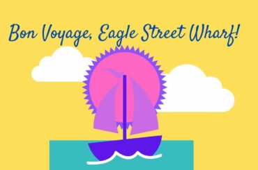 Beautiful Brisbane river.  Eagle street wharf. Ferry docking before closure 2022