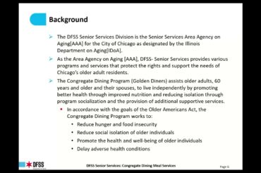 DFSS Senior Services Congregate Dining RFP Applicant Webinar