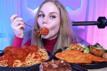 ASMR SPAGHETTI & MEATBALLS + CHEESY LOBSTER RAVIOLI | (EATING SOUNDS)