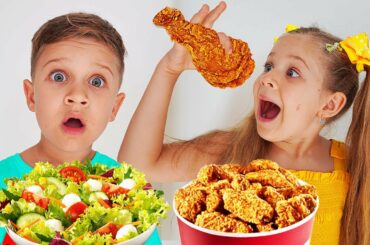 Diana and Roma Pretend Play School & Eat not Healthy food