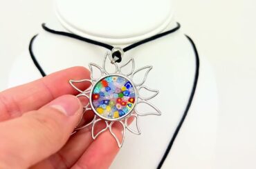 My Italian Decor  - Murano Glass Millefiori Sun Pendant Necklace - Made in Italy