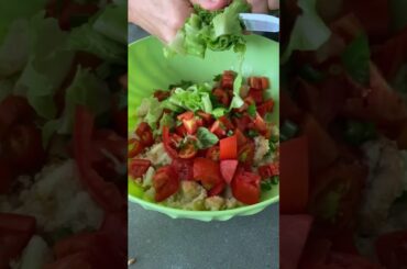 Making panzanella Italian salad