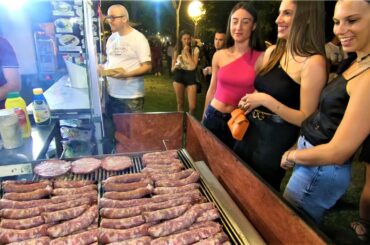 Italy Street Food. Grilled and Melted Mozzarella Cheese, Burgers, Sausages. Yummy Sandwiches
