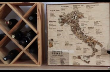 Italy wine map. Handmade wine decor wall art