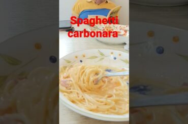 Spaghetti carbonara with softboil egg#food #goodfood #shorts #italianfood #pasta #saizeriya #bacon