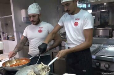 Cooking Lots of Italian Pasta. Food of Turin, Torino, Italy