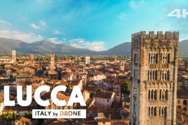 LUCCA fly over Tuscan old town - ITALY, 4K