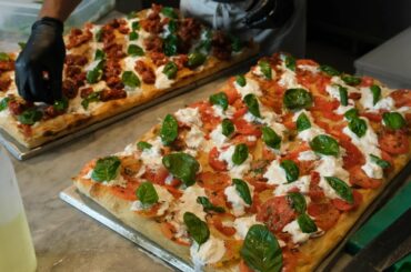 Baking Italian Pizza, Bread, Stuffed Focaccia, Rolls and Buns. Food of Turin, Torino