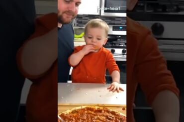 Cute Toddler finishes off Pizza Ingredients While Dad Prepares Pizza | Shorts
