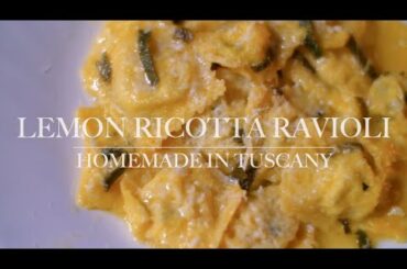 LEMON RICOTTA RAVIOLI WITH HERBS FROM AN ITALIAN GARDEN IN TUSCANY