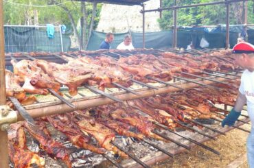The Biggest Pork Grill Ever Sardinian Style. Italy Street Food Event