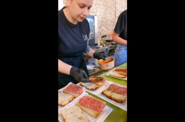 Italian Sandwiches with Veal Sausage. Italy Street food from the Langhe Region