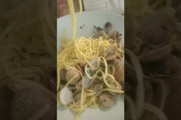 Italian food. Lunch is served. Tagliatelle with clams!