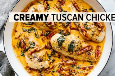 This CREAMY TUSCAN CHICKEN is a wow-worthy dinner recipe with Mediterranean flair!