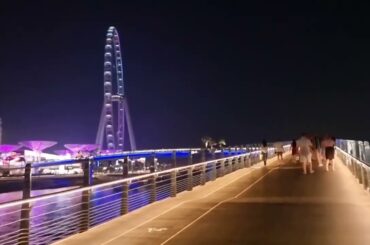 Dubai Marina Foot Bridge to Bluewaters Island. Beautiful ambience at night