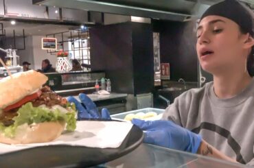 Big Burger of Italian Bio Beef. Street Food of Italy, Turin