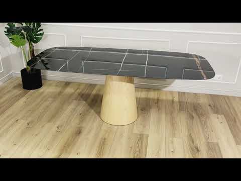 BEATRICE extending table with barrel top – design dining table with wood veneer base BEATRICE extending table with barrel top - design dining table with wood veneer base