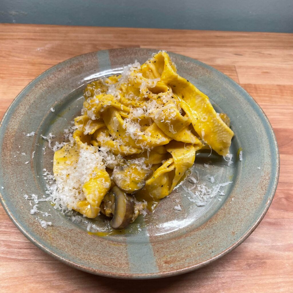 Papardelle with pumpkin sauce.