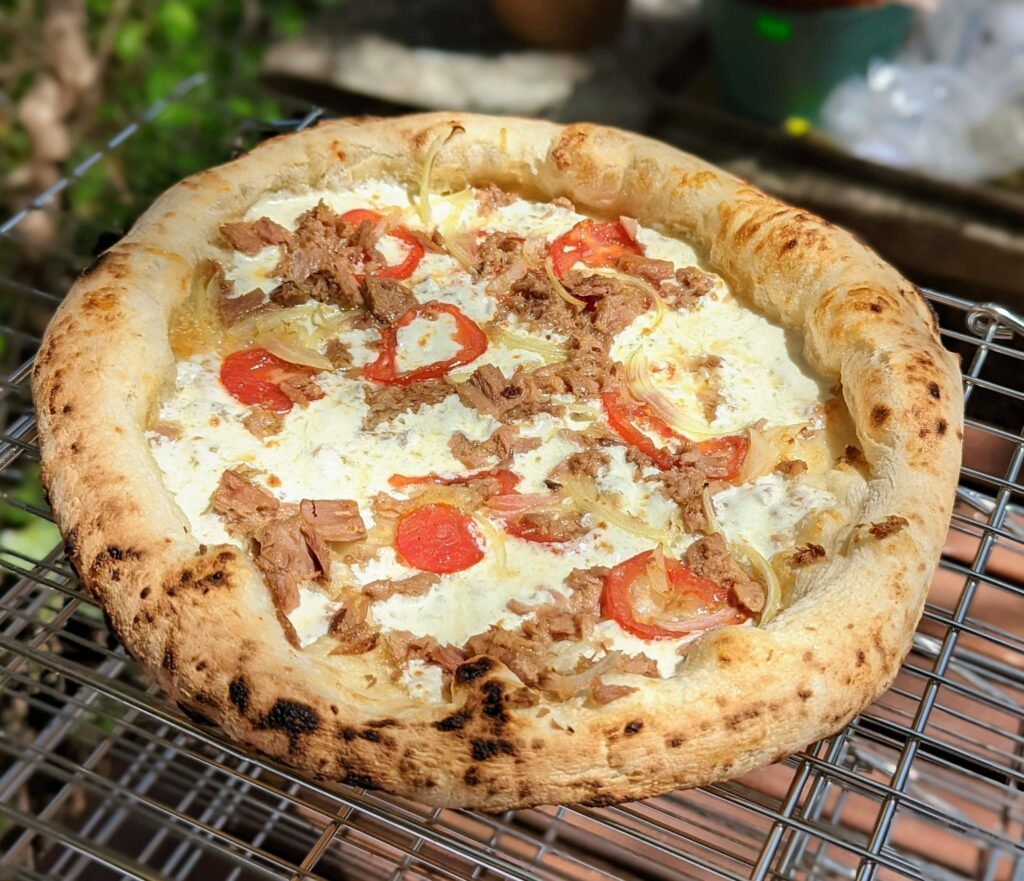 tuna and onion pizza (66% hydration)