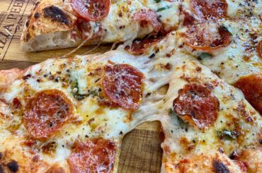 Pepperoni pizza. 72 hour poolish dough 70% hydration.