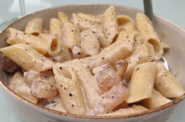 I love my carbonara with loads of black pepper and big chunks of guanciale