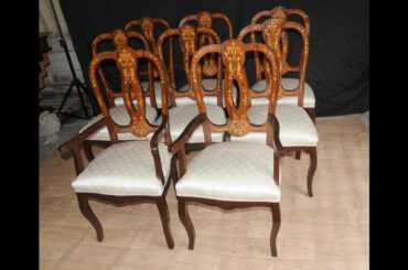 Set 8 Italian Marquetry Dining Chairs Inlay Arm Chair