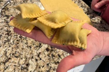 Saturday calls for ravioli. Spinach, ricotta, and pecorino filling. Brown butter sage sauce and marinara.