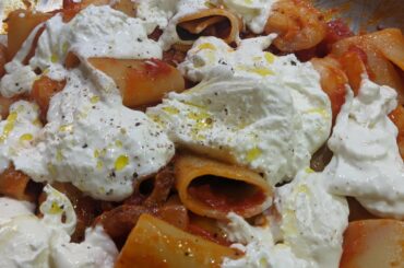 Paccheri with Guanciale, Gamberi & Burrata